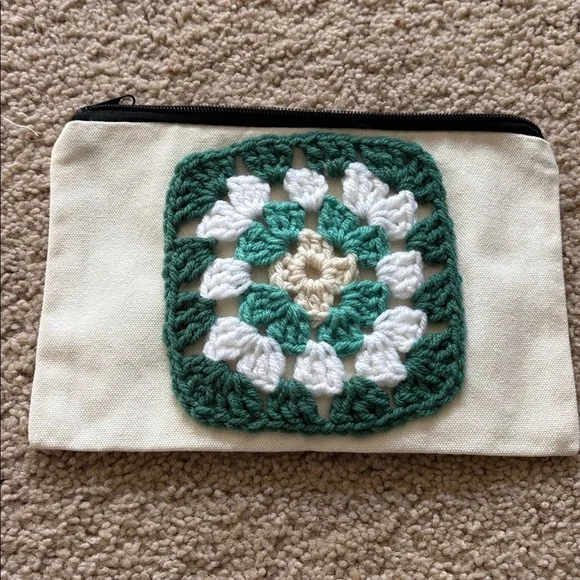 Handcrafted Crochet Cosmetic Bag - Pink, Green, and Cream - Picture 2 of 4